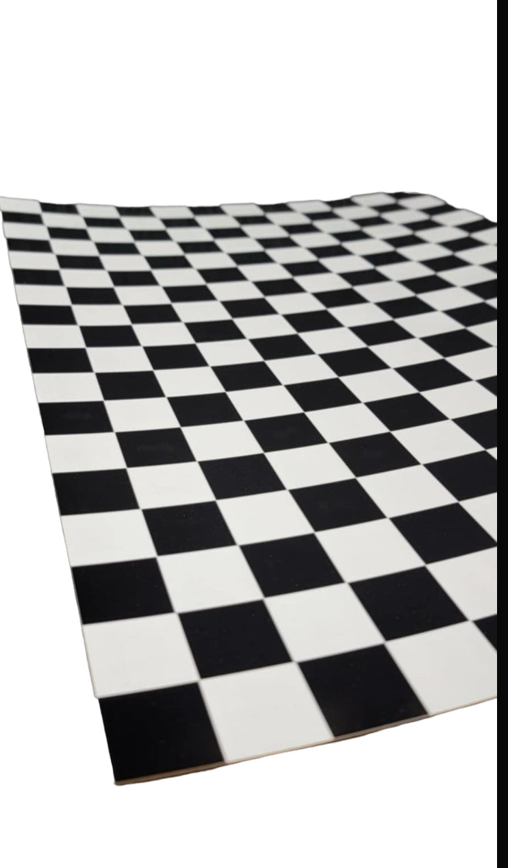 Classic Black and White Checkered Flooring with Wood Backing