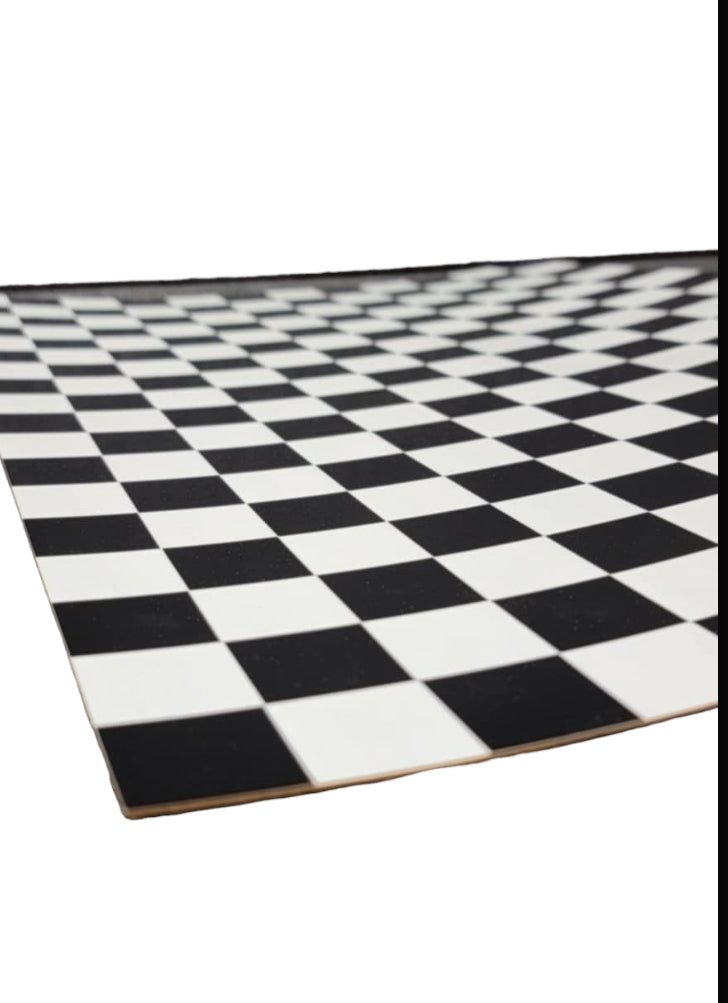 Classic Black and White Checkered Flooring with Wood Backing