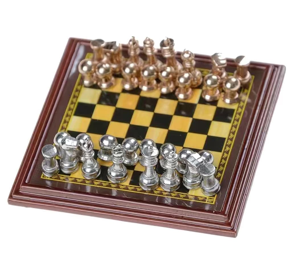 1:12 scale miniature Chess set. Antiqued Miniature Chess set/ all pieces included chess set/ miniature set games