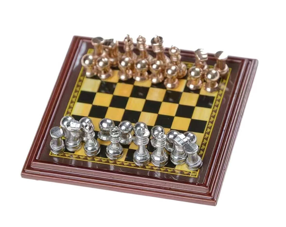 1:12 scale miniature Chess set. Antiqued Miniature Chess set/ all pieces included chess set/ miniature set games