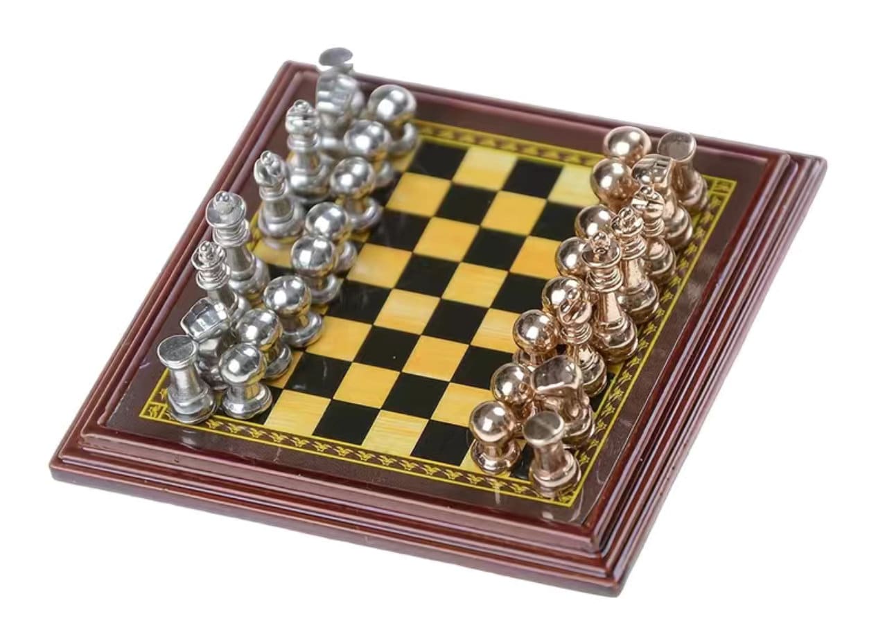1:12 scale miniature Chess set. Antiqued Miniature Chess set/ all piec ...